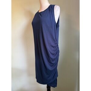 Boho Y2K  Navy Blue Ruched Side Sleeveless Crew Neck faux Wrap Mini Dress XL NWT